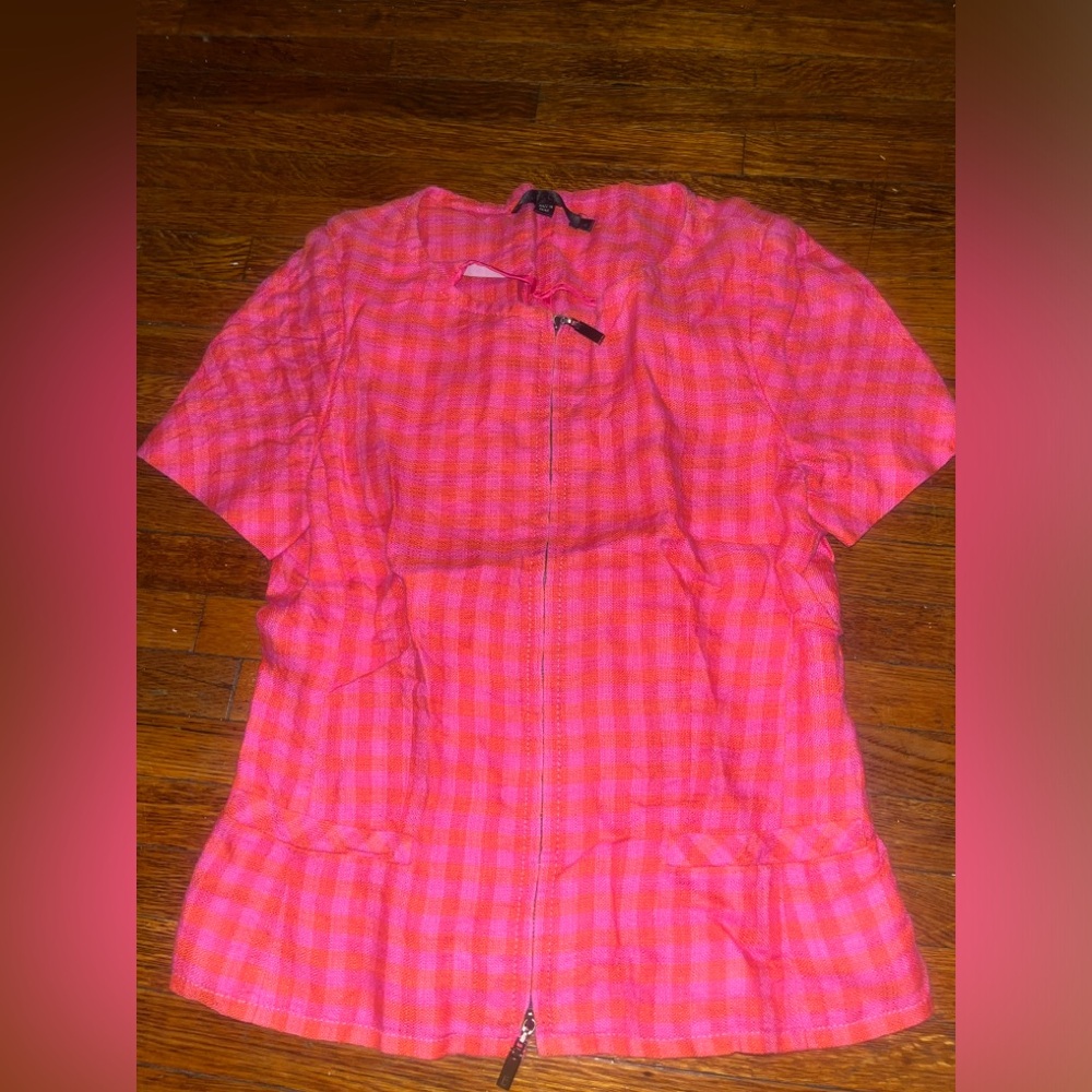 Pink and Orange peplum formal zip up shirt